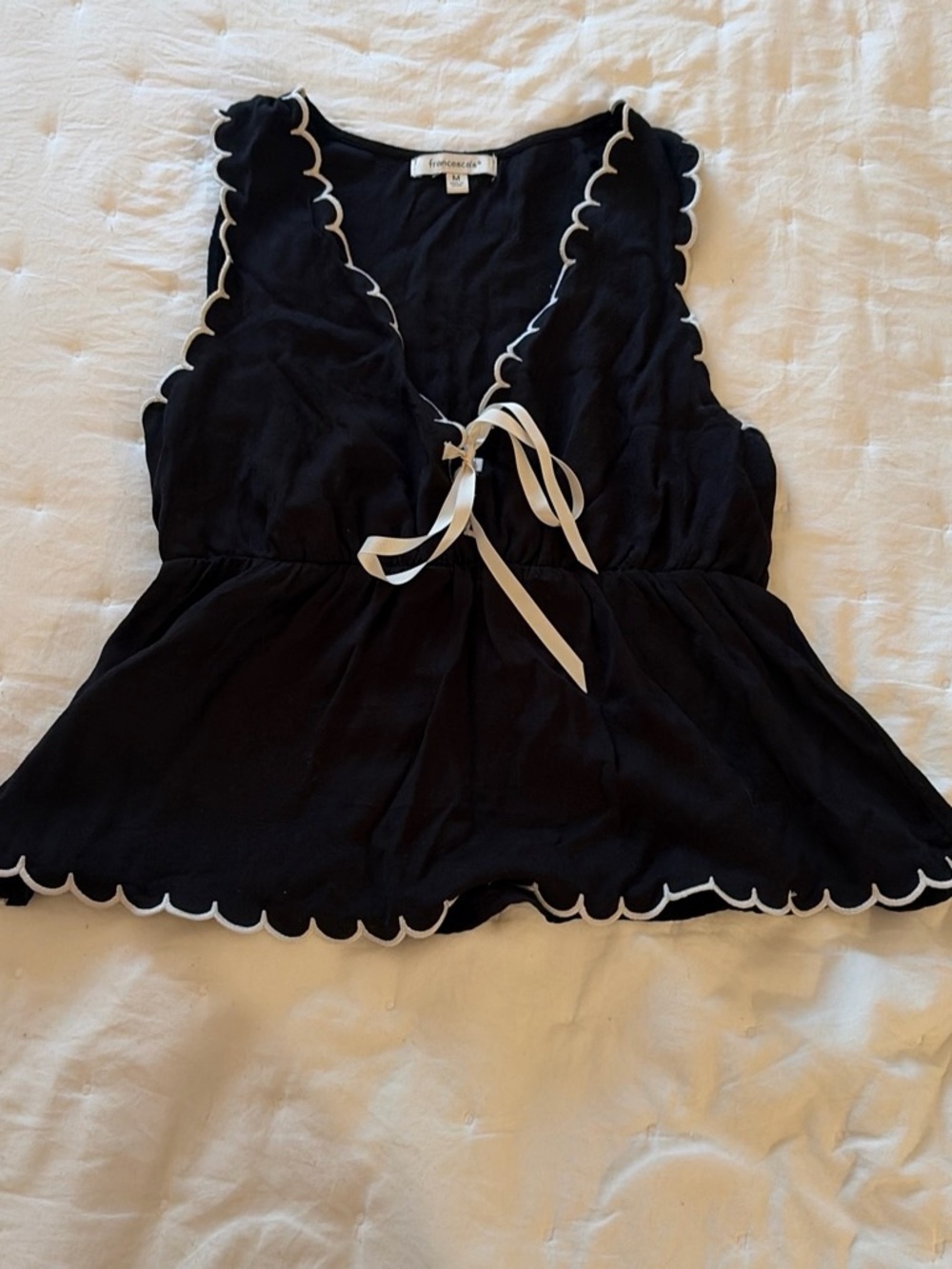 Francesca's Collections Black Tank Peplum Top with White Scallop Trim